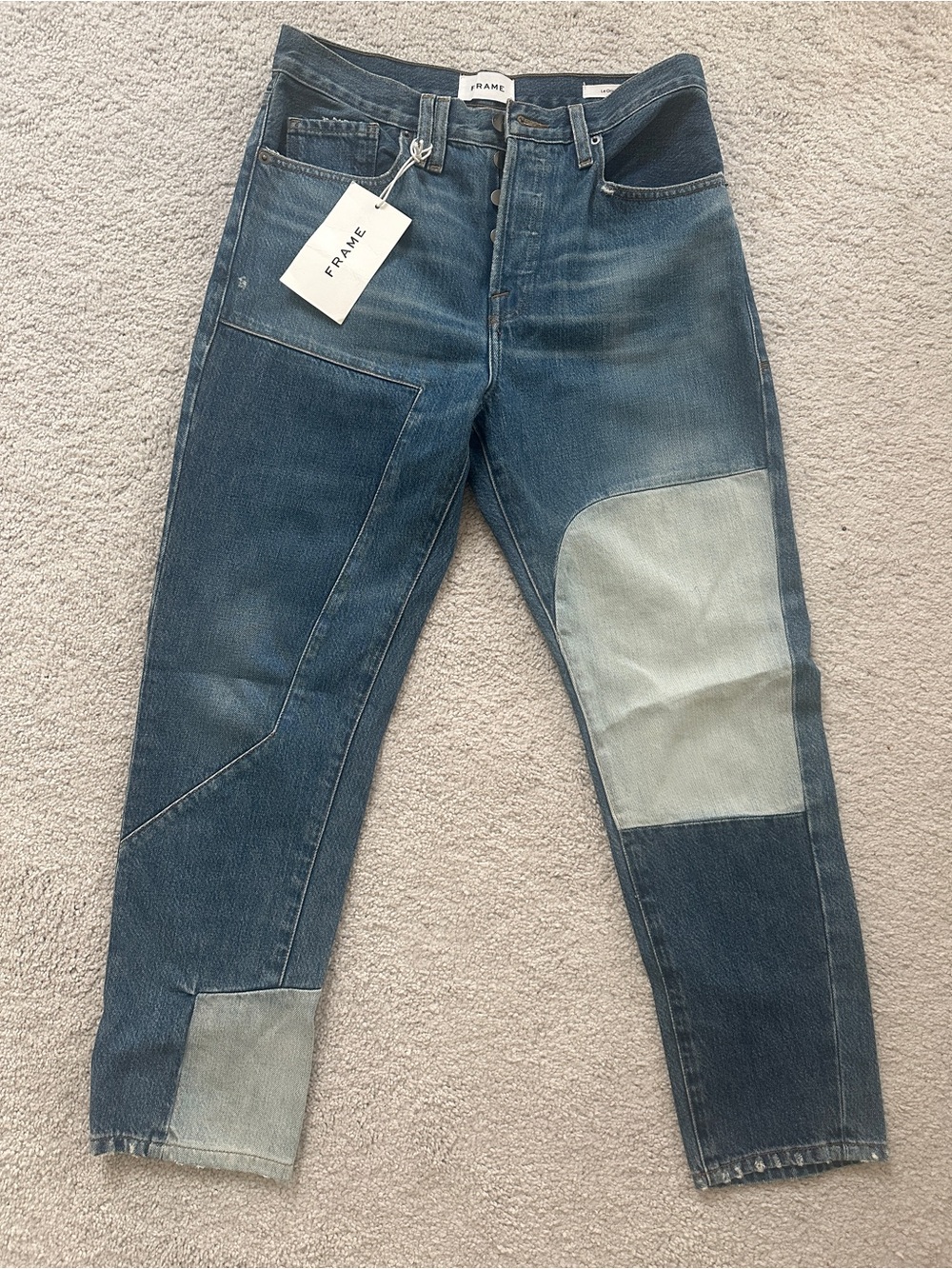 Frame Denim Two-Tone Patchwork Straight-Leg Jeans NWT